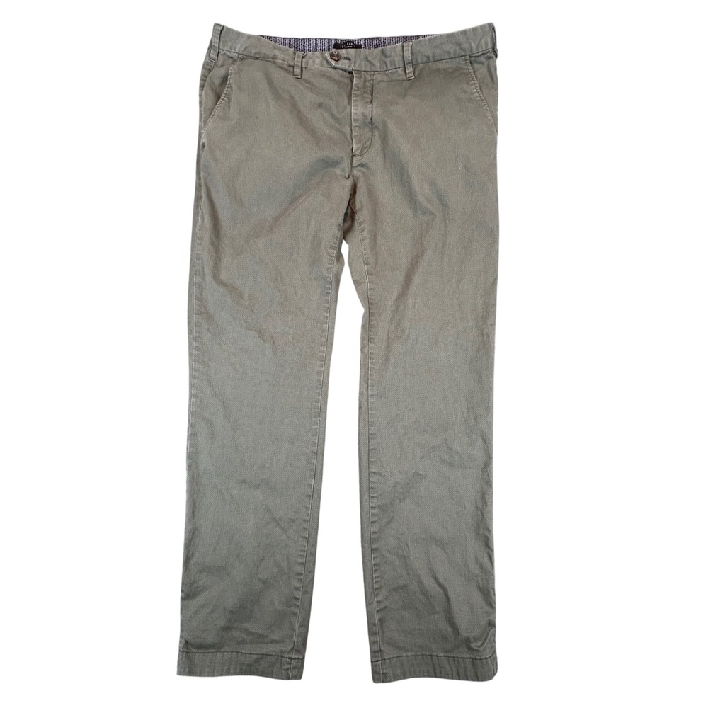 Ted Baker London Sladrid Khaki Mens 38R Green Textured Chino Slim Fit Pants